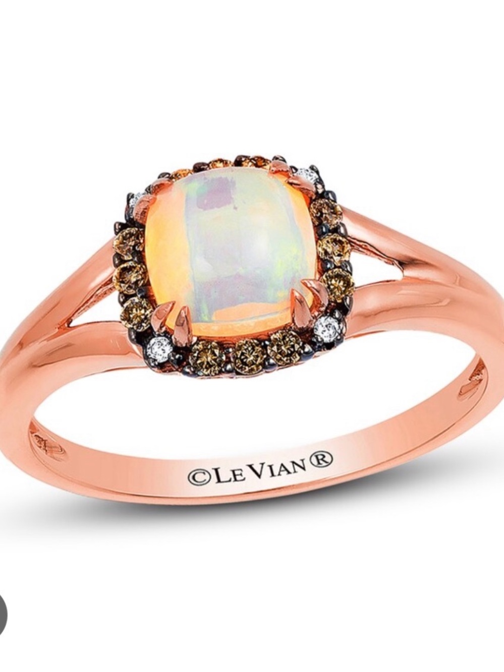 LeVian Chocolatier Strawberry Gold Opal Halo Ring with Chocolate Diamond Accents